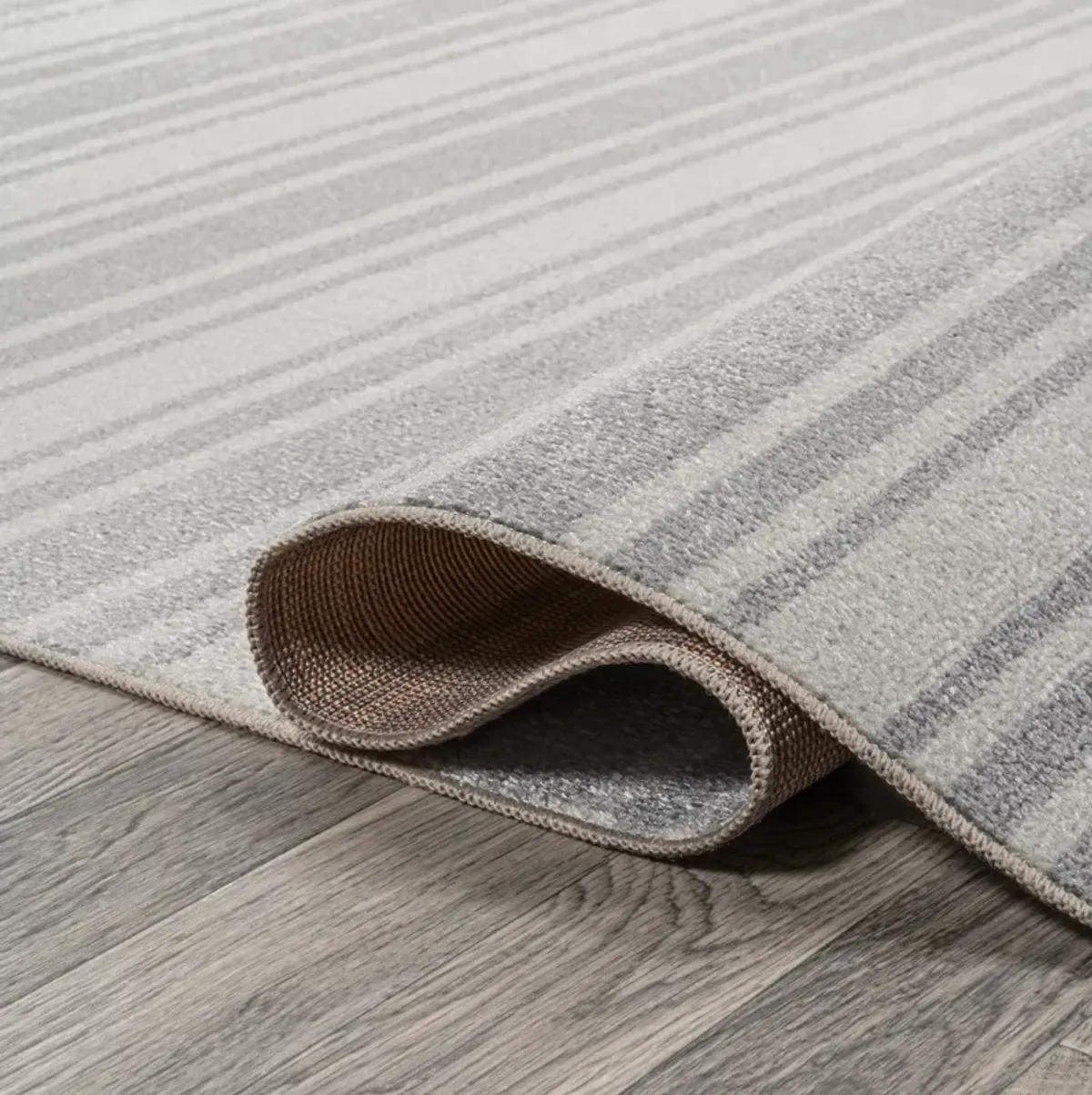 Fawning Two-Tone Striped Classic Low-Pile Machine-Washable Cream/Dark Gray Area Rug