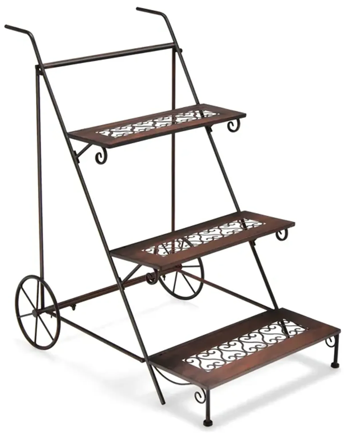 3-Tier Metal Plant Stand with Wheels and Handle for Balcony