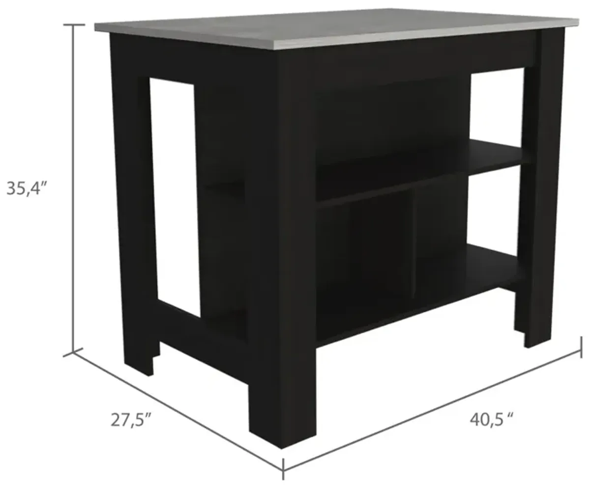 Rockaway 3-Shelf Kitchen Island Black And Ibiza Marble