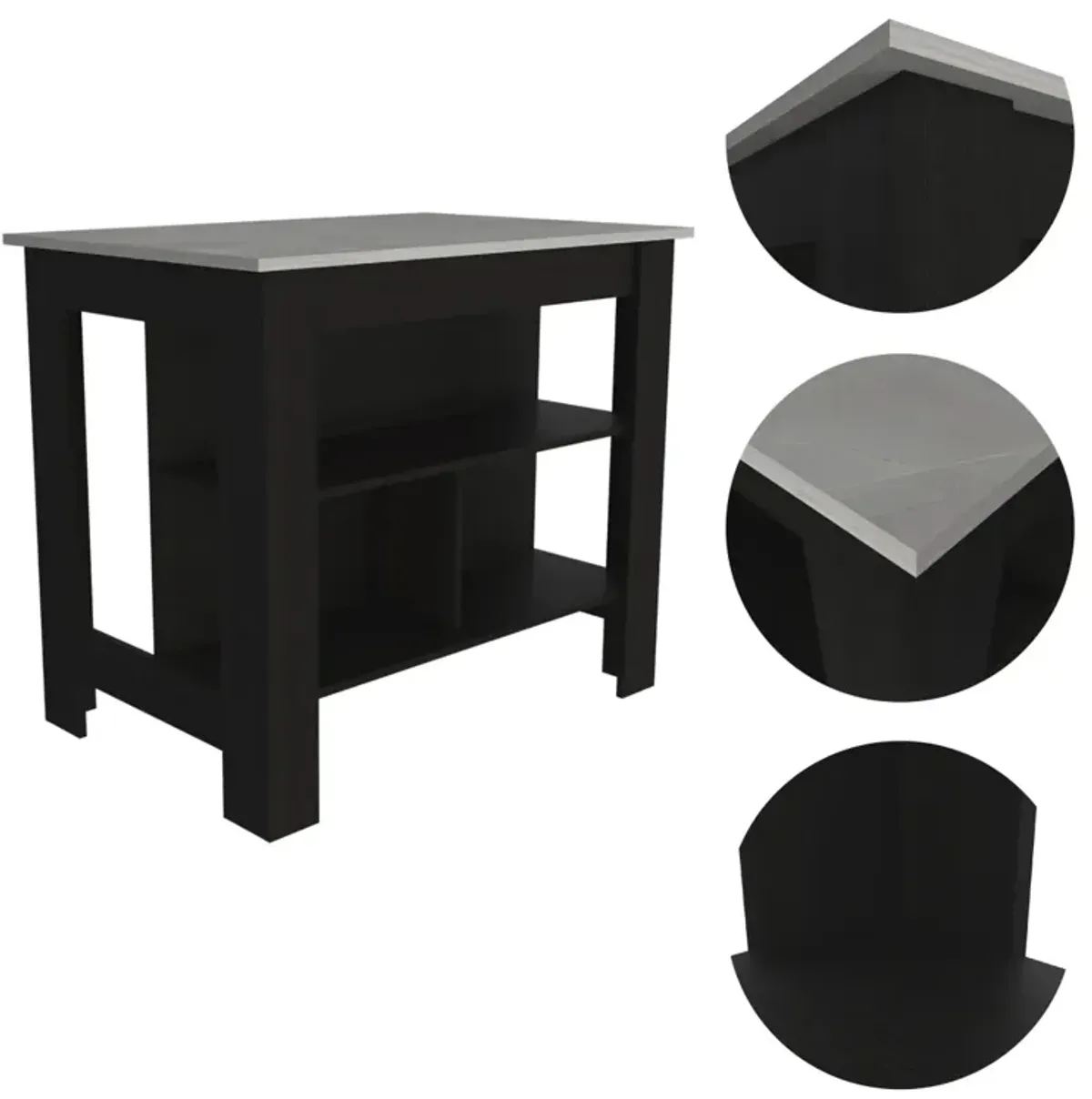 Rockaway 3-Shelf Kitchen Island Black And Ibiza Marble