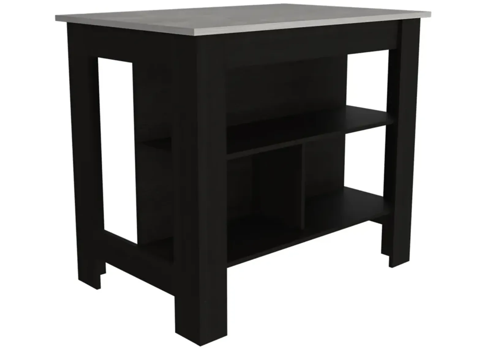 Rockaway 3-Shelf Kitchen Island Black And Ibiza Marble