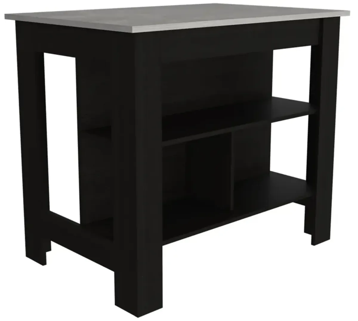 Rockaway 3-Shelf Kitchen Island Black And Ibiza Marble