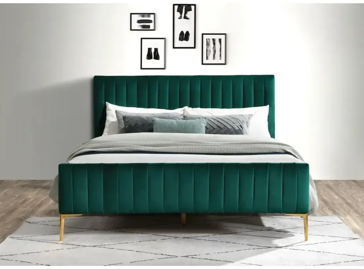 Omax Decor Julia Wood and Fabric Upholstered Queen Platform Bed in Green