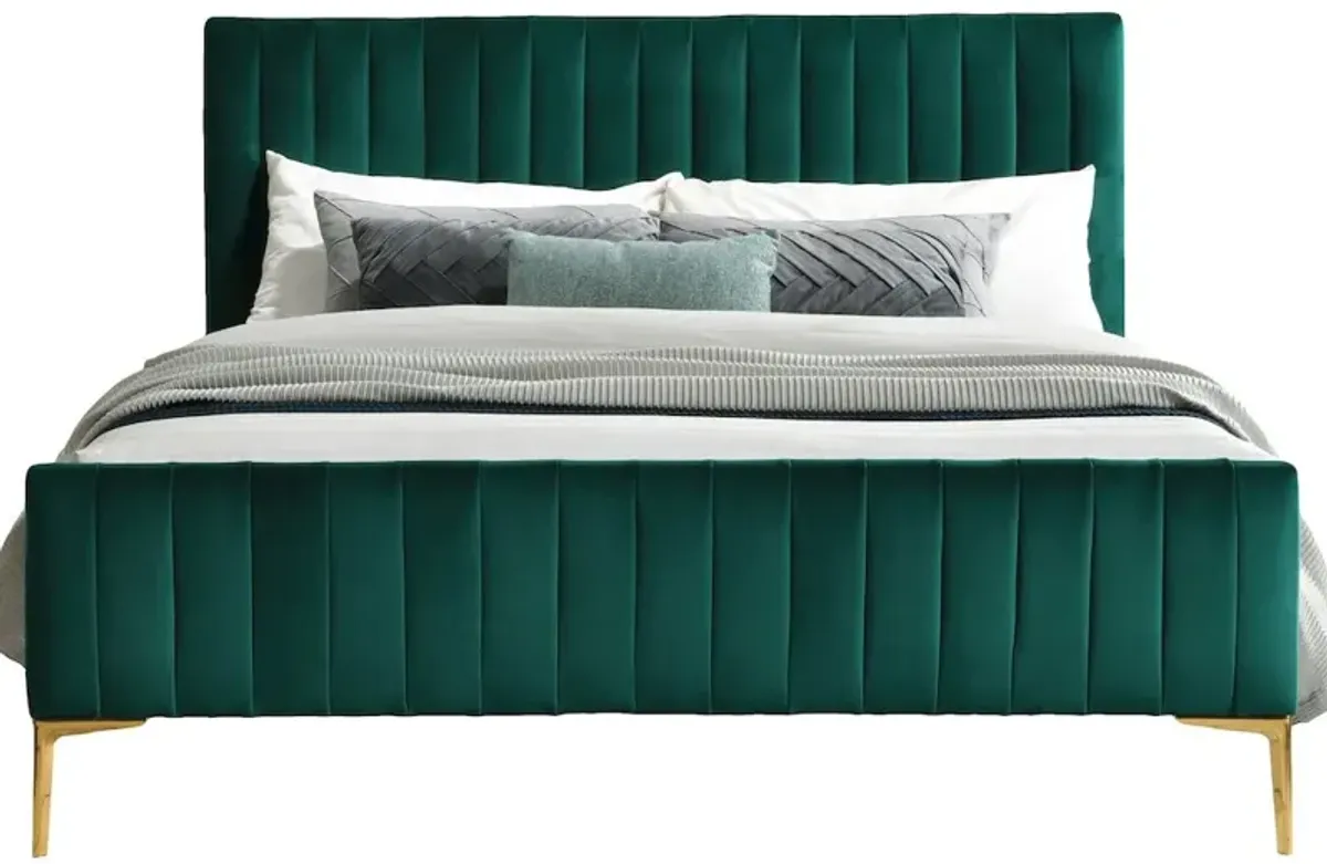 Omax Decor Julia Wood and Fabric Upholstered Queen Platform Bed in Green