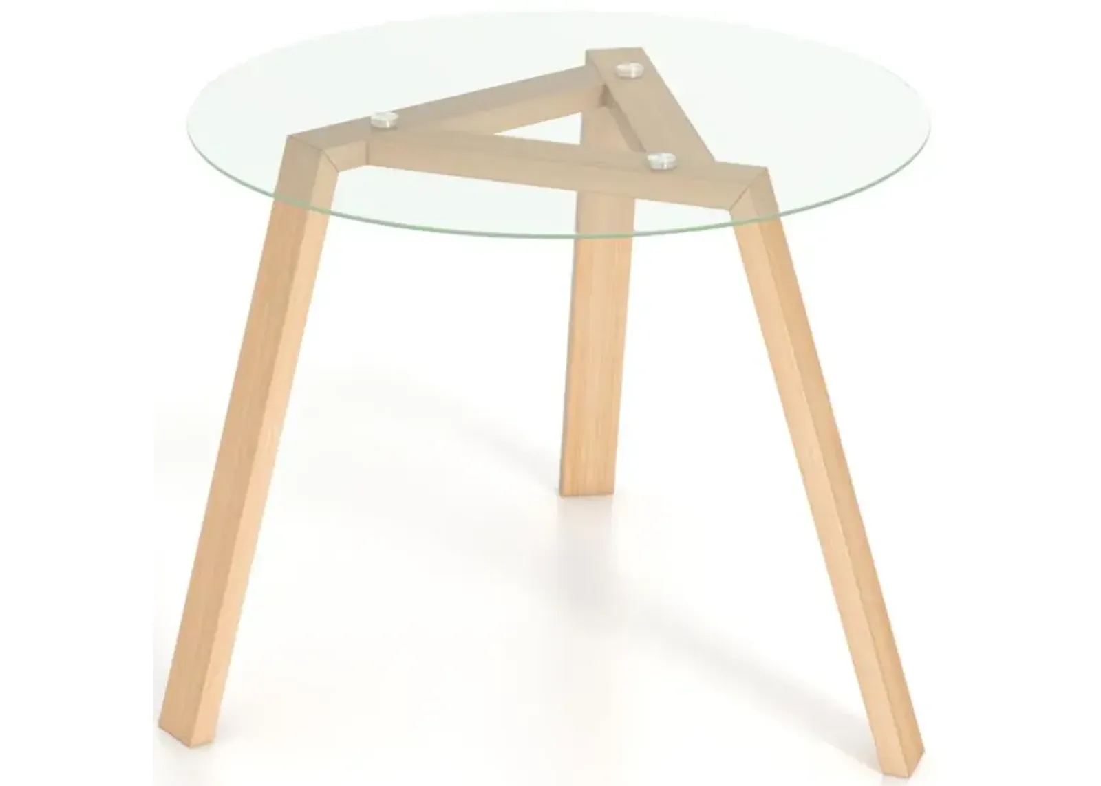 Hivvago 36 Inches Round Glass Dining Table for 4 with Rubber Wood Frame