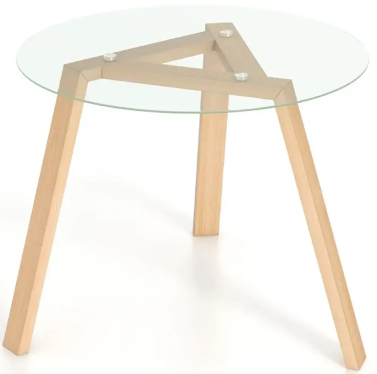 Hivvago 36 Inches Round Glass Dining Table for 4 with Rubber Wood Frame