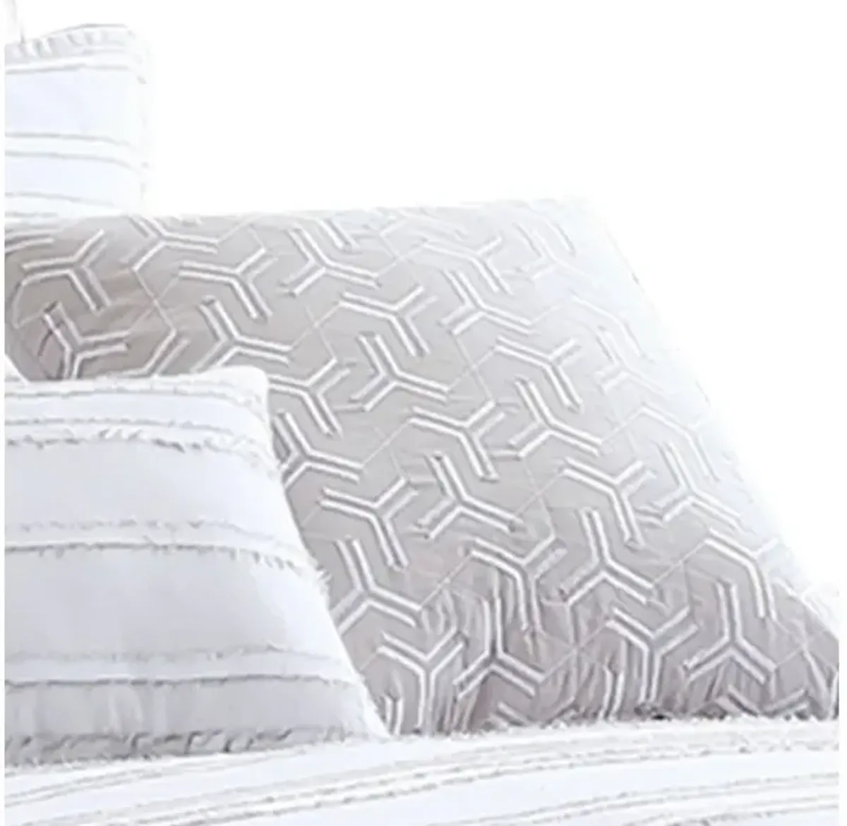 6 Piece Queen Cotton Comforter Set with Frayed Edges, White and Gray - Benzara