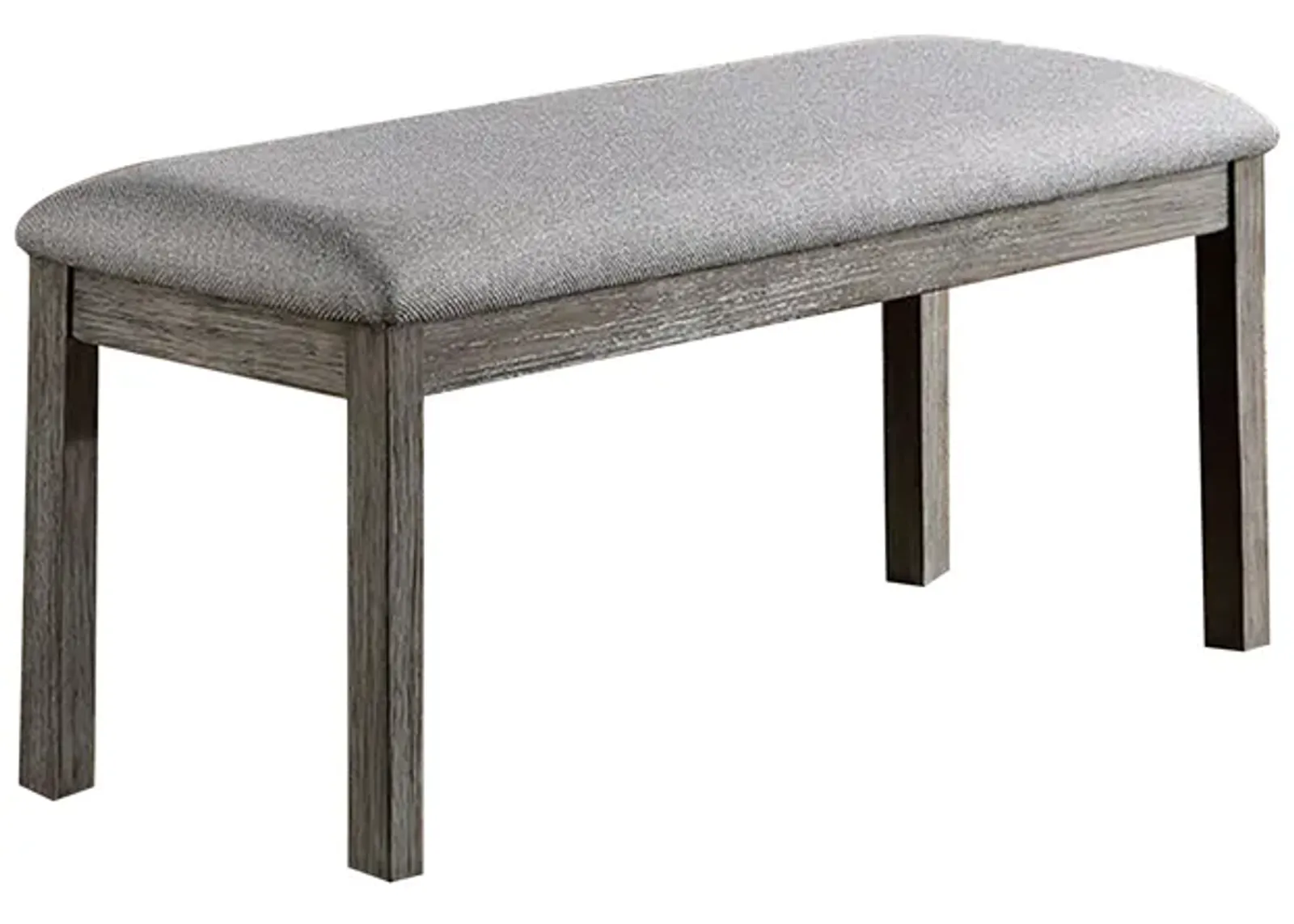 Lais 45 Inch Dining Bench, Wired Brushed Gray Wood, Gray Fabric Padded Seat - Benzara