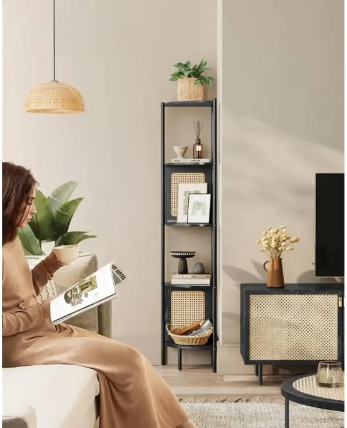 5-Tier Corner Shelf Stand with Polyrattan Sides