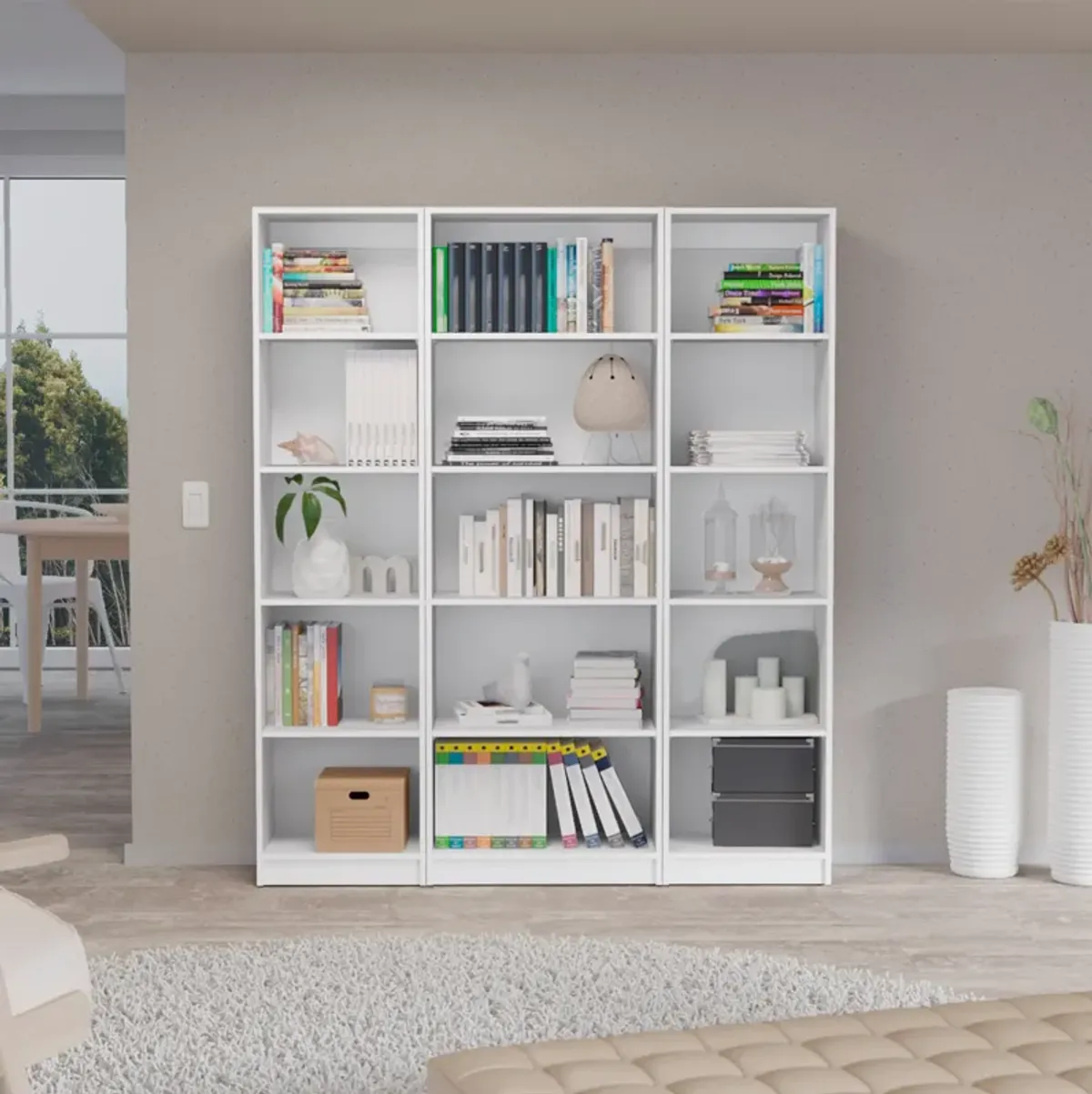 Parwan 3 Piece Living Room Set with 3 Bookcases, White