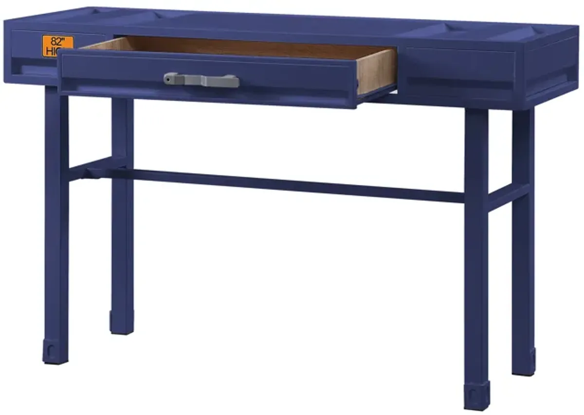 Industrial Style Metal and Wood 1 Drawer Vanity Desk, Blue-Benzara