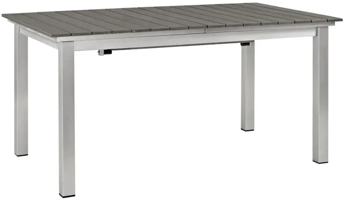 Modway Shore Aluminum Outdoor Patio 62" to 94" Extendable Dining Table in Silver Gray