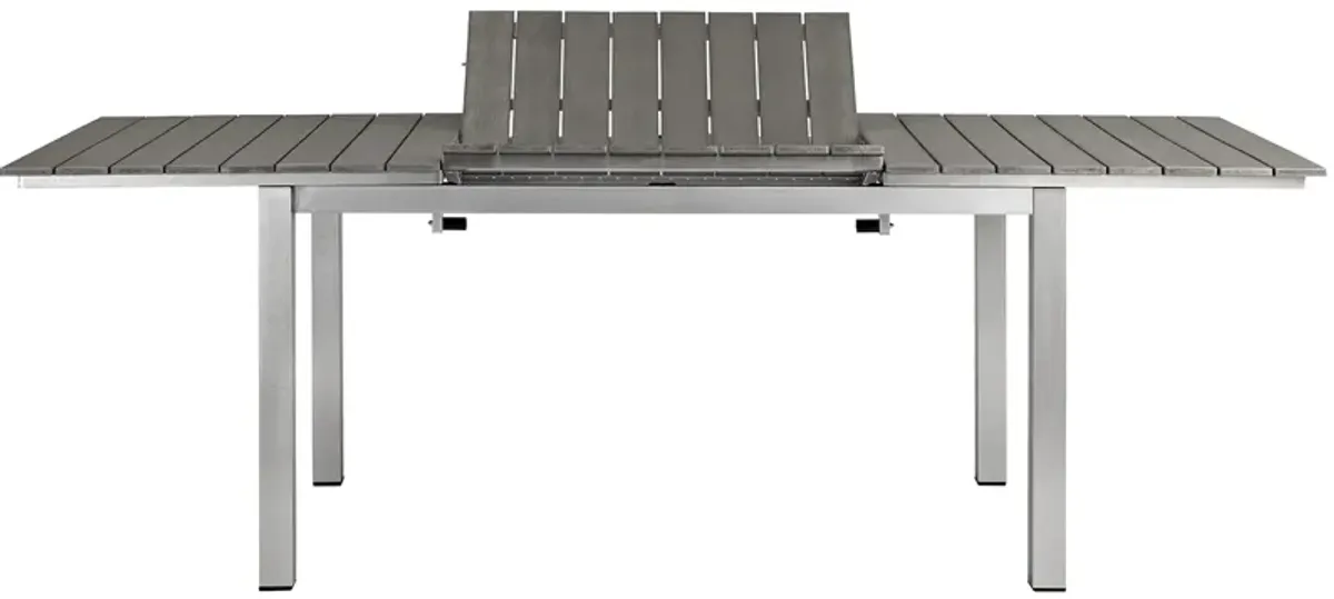 Modway Shore Aluminum Outdoor Patio 62" to 94" Extendable Dining Table in Silver Gray