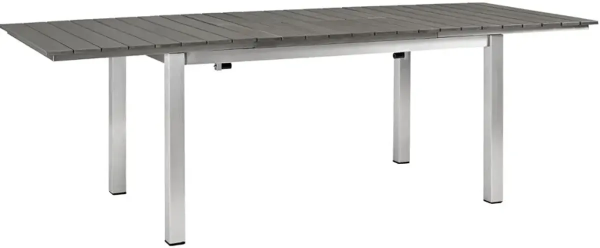 Modway Shore Aluminum Outdoor Patio 62" to 94" Extendable Dining Table in Silver Gray