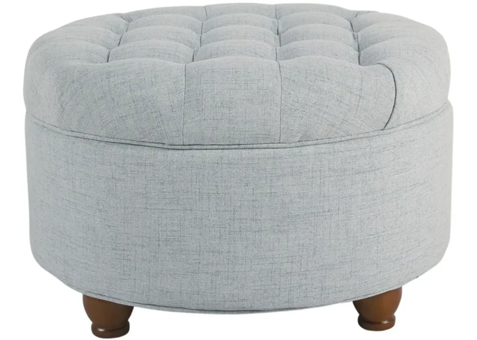 Fabric Upholstered Wooden Ottoman with Tufted Lift Off Lid Storage, Light Blue - Benzara