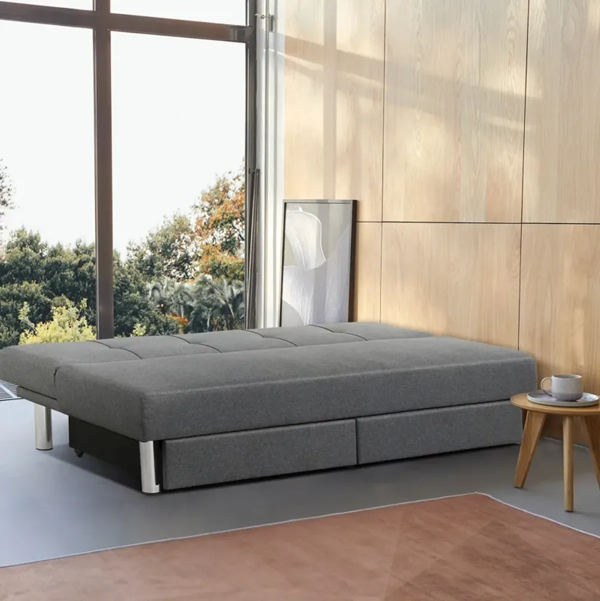 3-Seat Convertible Sofa Bed with 2 Large Drawers and 3 Adjustable Angles