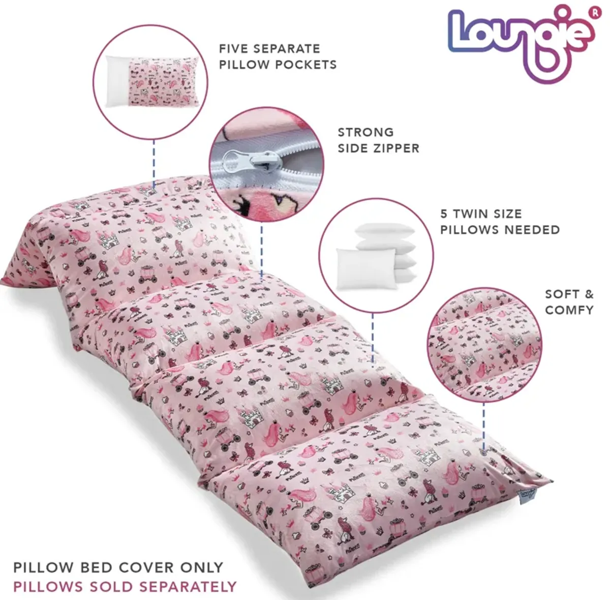 Loungie Floor Pillow Bed Cover 88"x26"