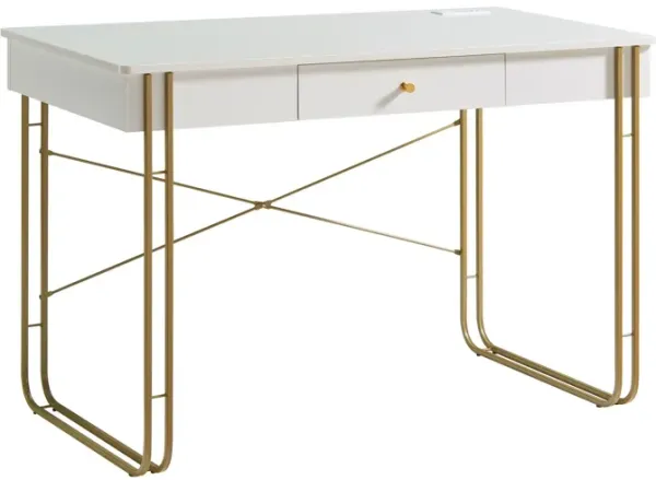 Bery 47 Inch Home Office Desk, 1 Drawer with Knob, USB Port, Taupe, Black - Benzara