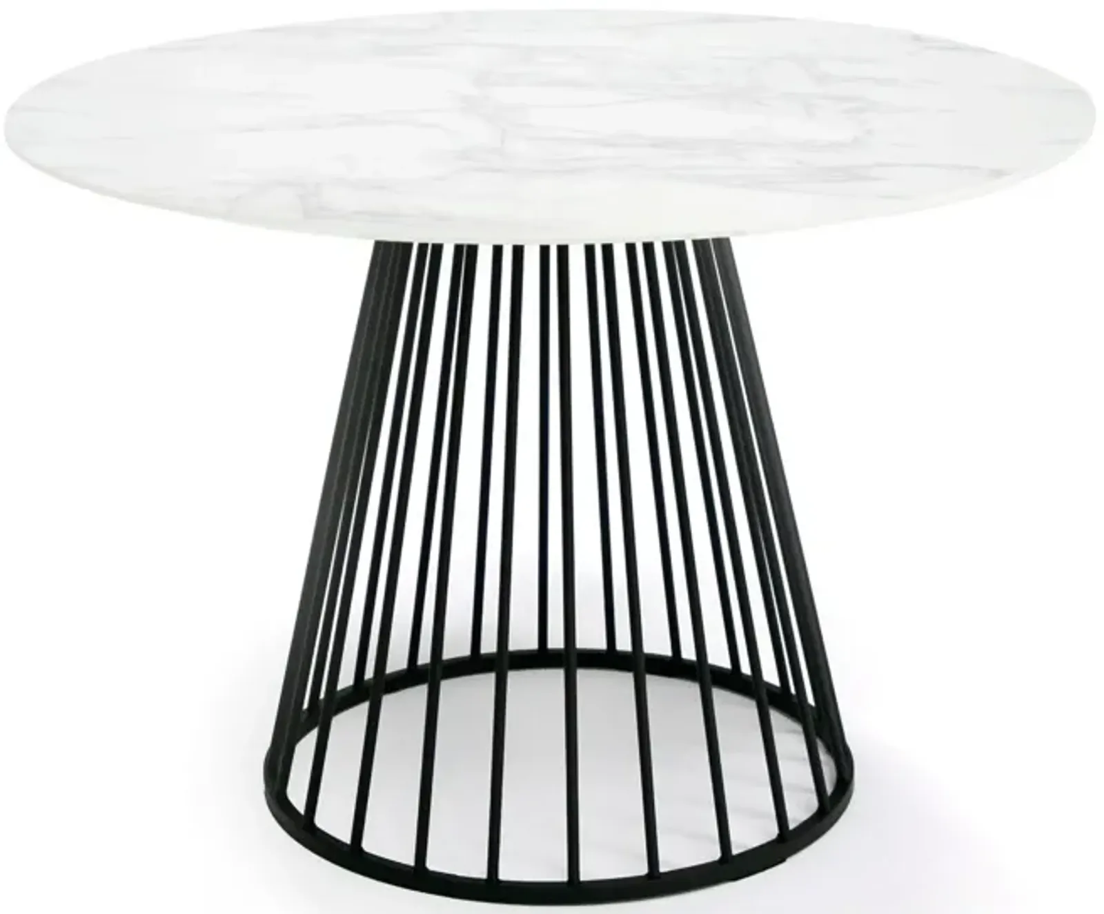 43 Inch Round Dining Table, White Faux Marble Top, Black Pedestal Base - Benzara