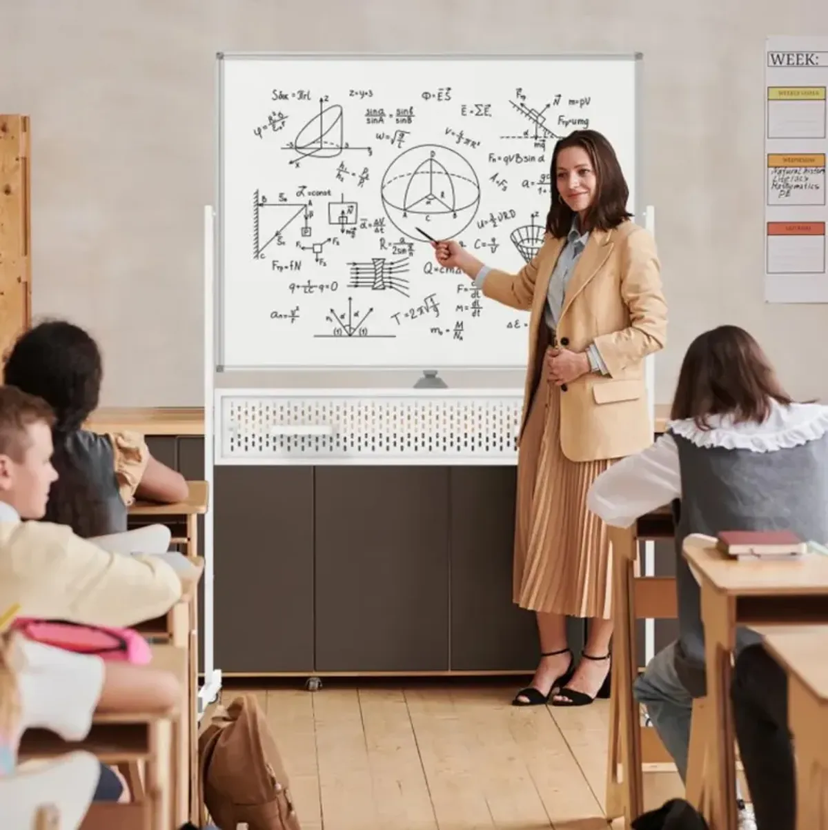 Mobile Whiteboard Adjustable Double-Sided Magnetic Board with Pegboard-White