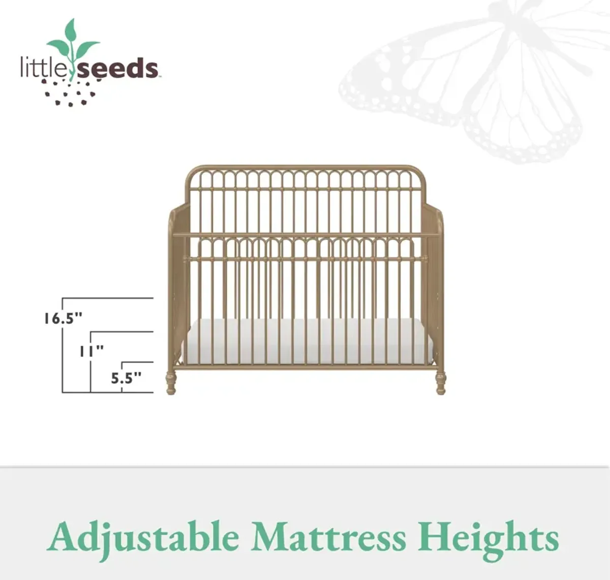 Little Seeds Ivy 3-in-1 Convertible Metal Crib