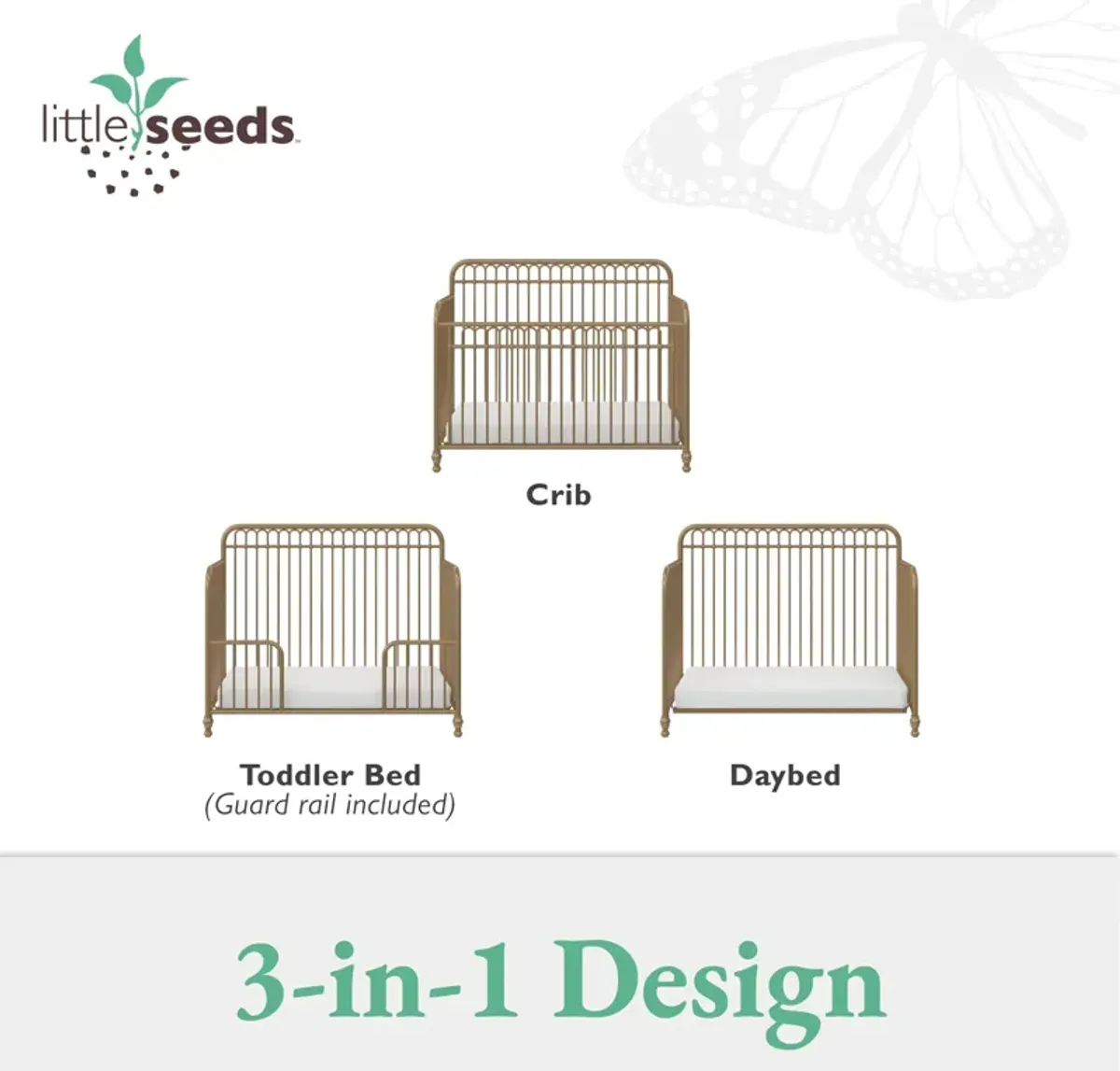 Little Seeds Ivy 3-in-1 Convertible Metal Crib