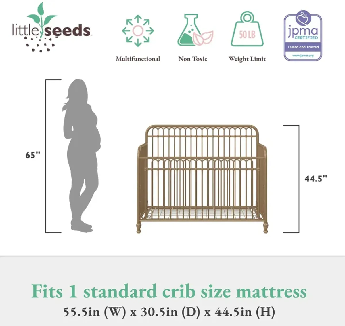 Little Seeds Ivy 3-in-1 Convertible Metal Crib