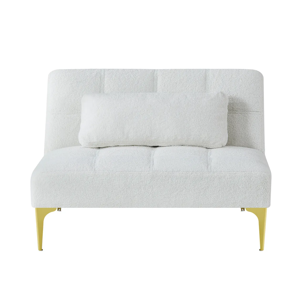 Convertible Sofa Bed Futon With Gold Metal Legs Teddy Fabric (White)