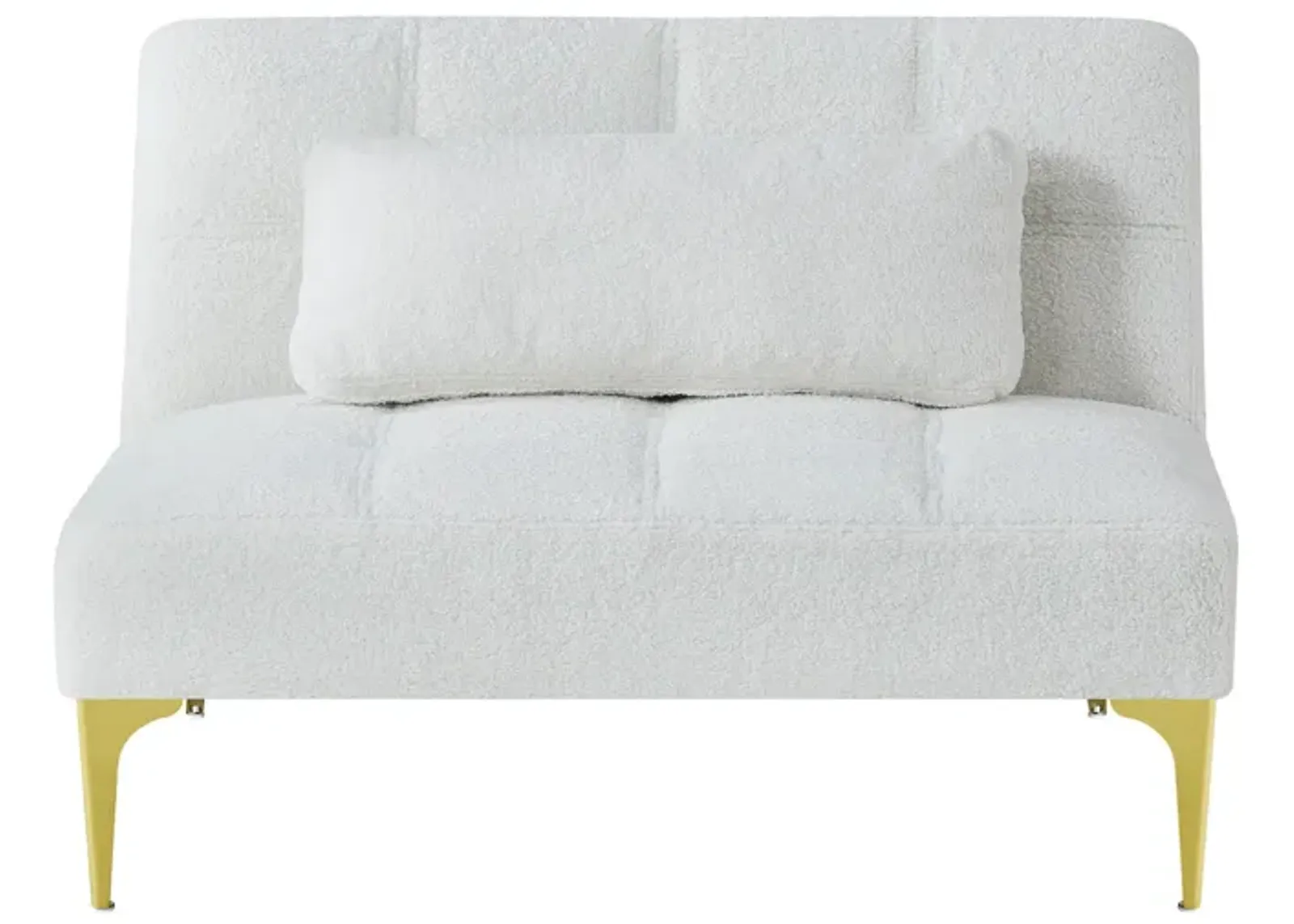 Convertible Sofa Bed Futon With Gold Metal Legs Teddy Fabric (White)