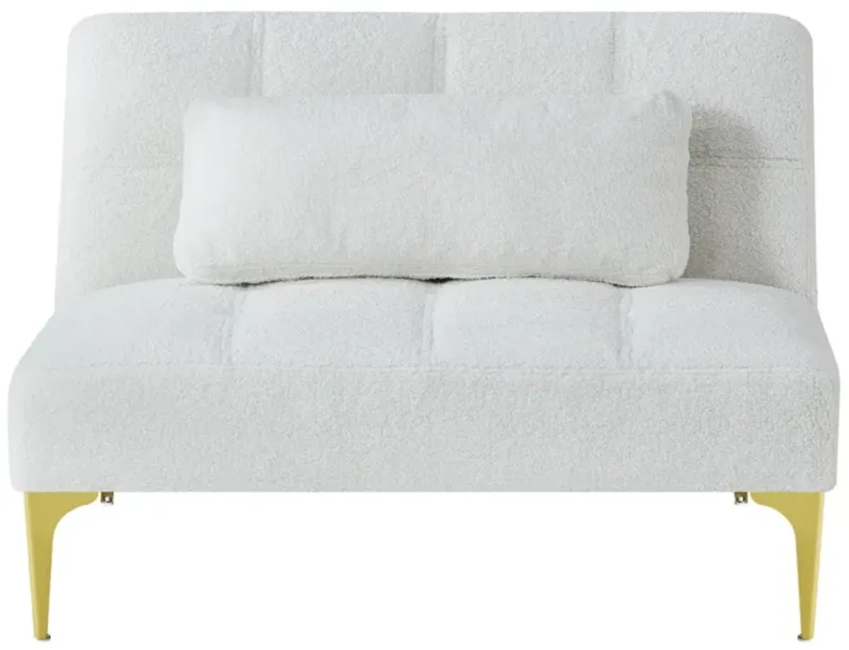 Convertible Sofa Bed Futon With Gold Metal Legs Teddy Fabric (White)