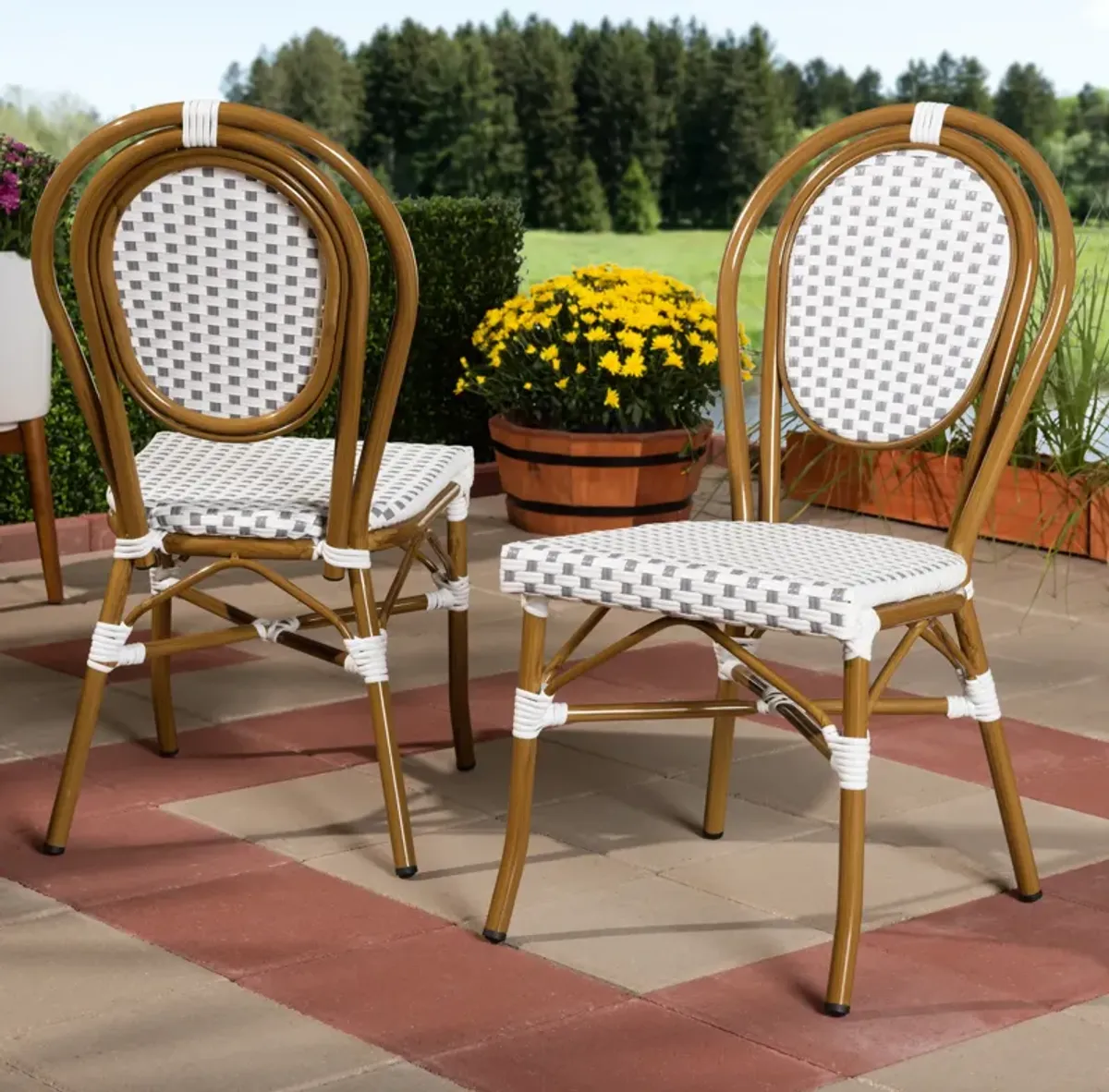 Baxton Studio Gauthier French Indoor and Outdoor Grey Stackable Bistro Dining Chairs Set of 2