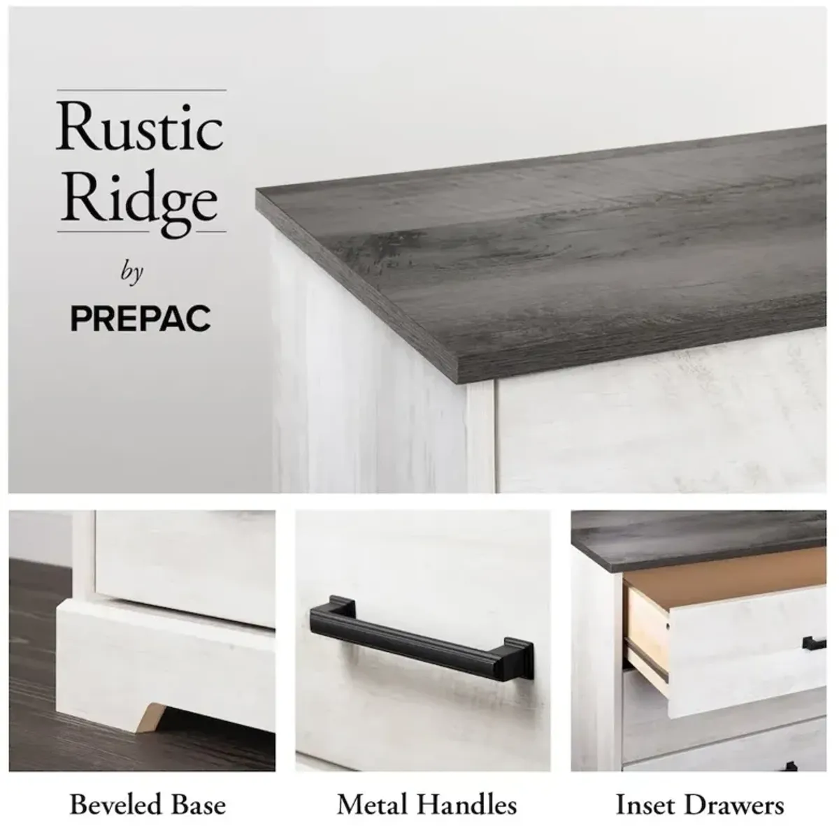 Prepac Rustic Ridge Washed White 6 Drawer 18.5D x 23.75W x 51.5H Dresser