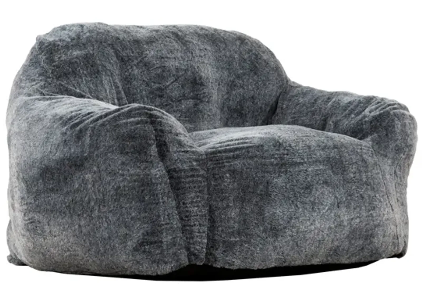 45 Inch Bean Bag Chair, Memory Foam, Faux Rabbit Fur, Grayish Blue - Benzara