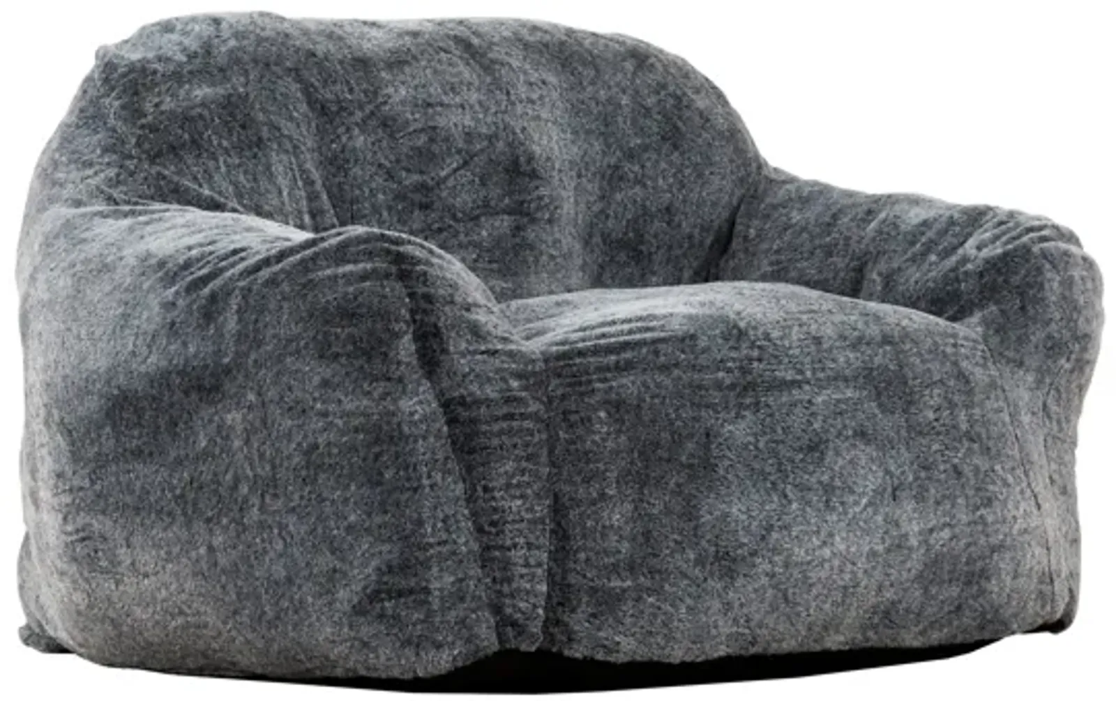 45 Inch Bean Bag Chair, Memory Foam, Faux Rabbit Fur, Grayish Blue - Benzara