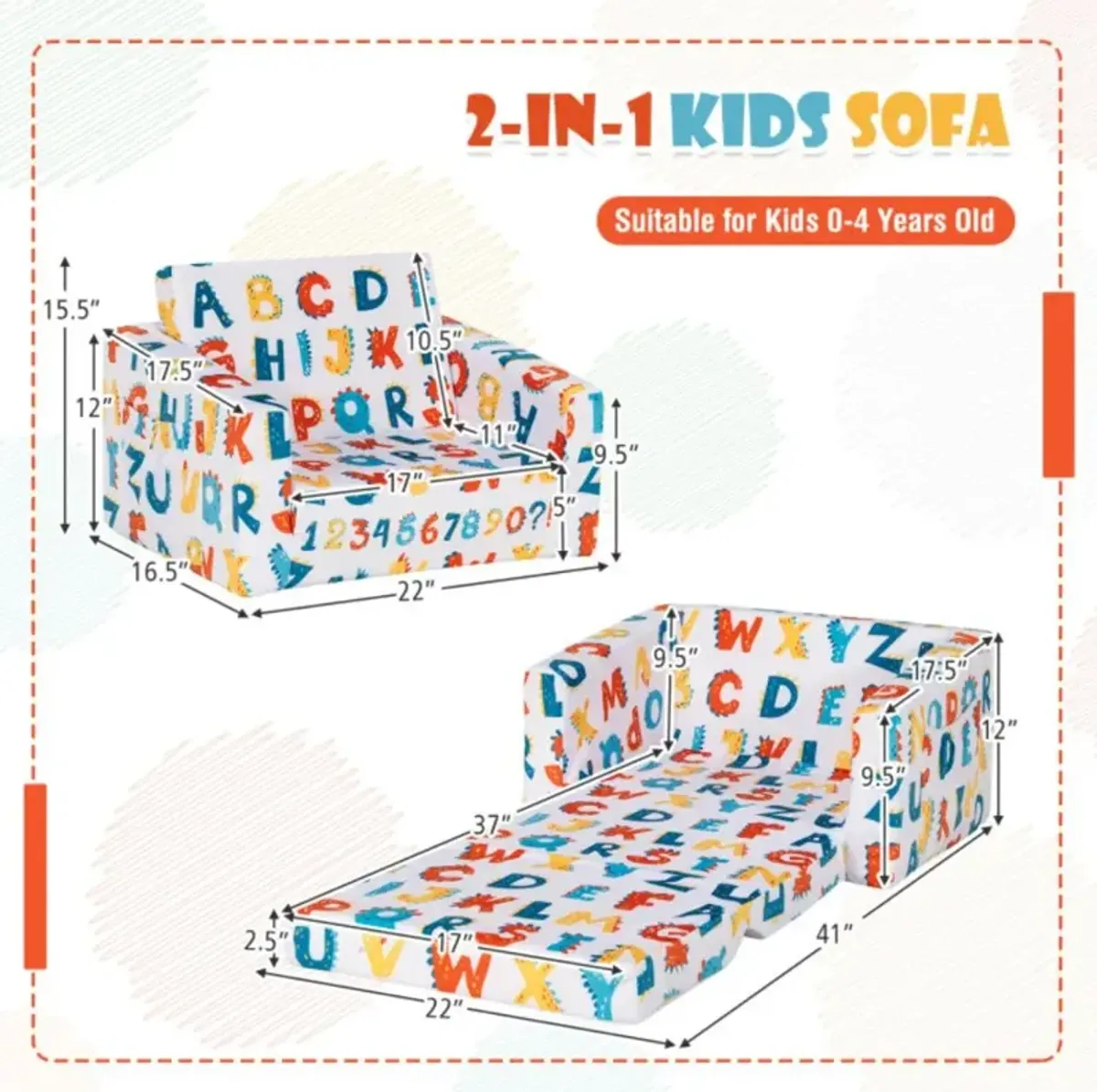 Hivvago 2-in-1 Convertible Kids Sofa with Velvet Fabric