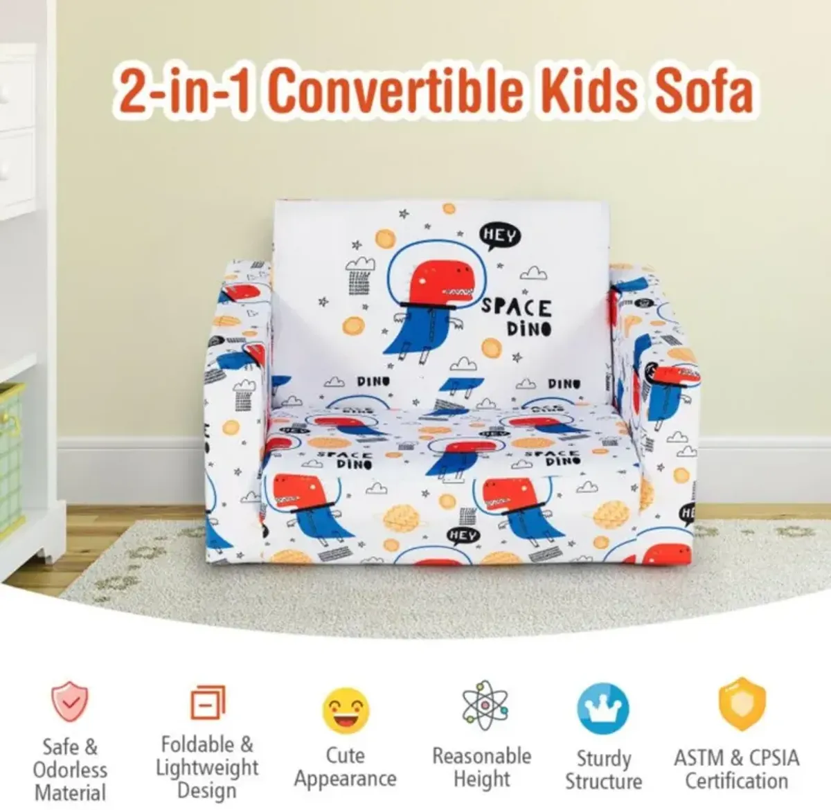 Hivvago 2-in-1 Convertible Kids Sofa with Velvet Fabric