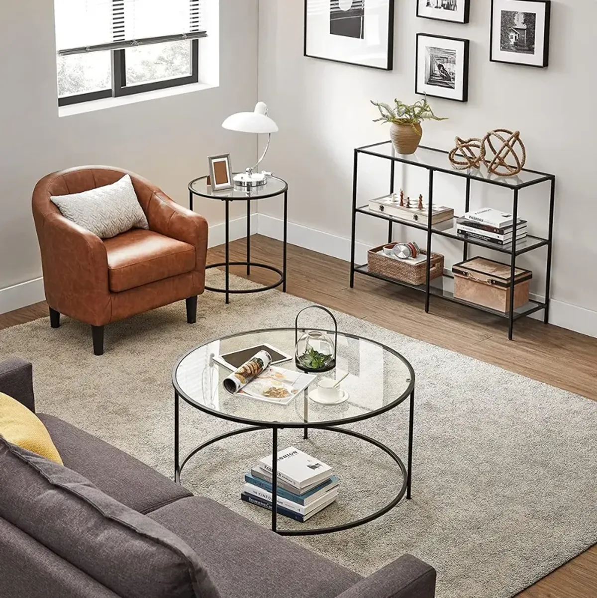 Stylish Console Table with 3 Shelves - Steel Frame, Tempered Glass, for Entryway or Living Room