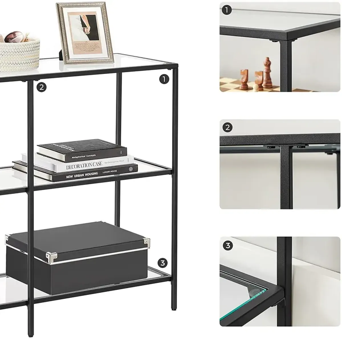 Stylish Console Table with 3 Shelves - Steel Frame, Tempered Glass, for Entryway or Living Room