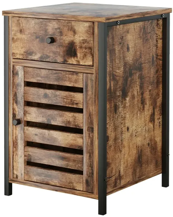 Industrial Nightstand with Drawer and Adjustable Shelf