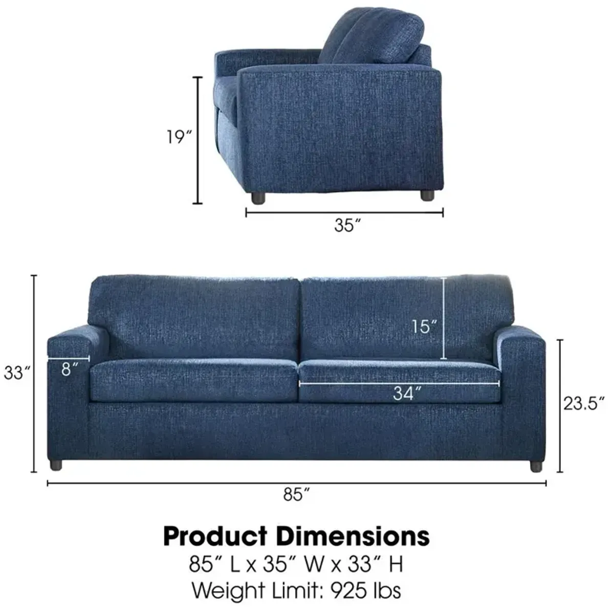 New Classic Furniture Kylo Blue Polyester Fabric Sofa Couch