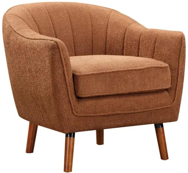 Tia 31 Inch Plush Accent Chair Armchair, Rust Polyester, Brown Solid Wood - Benzara