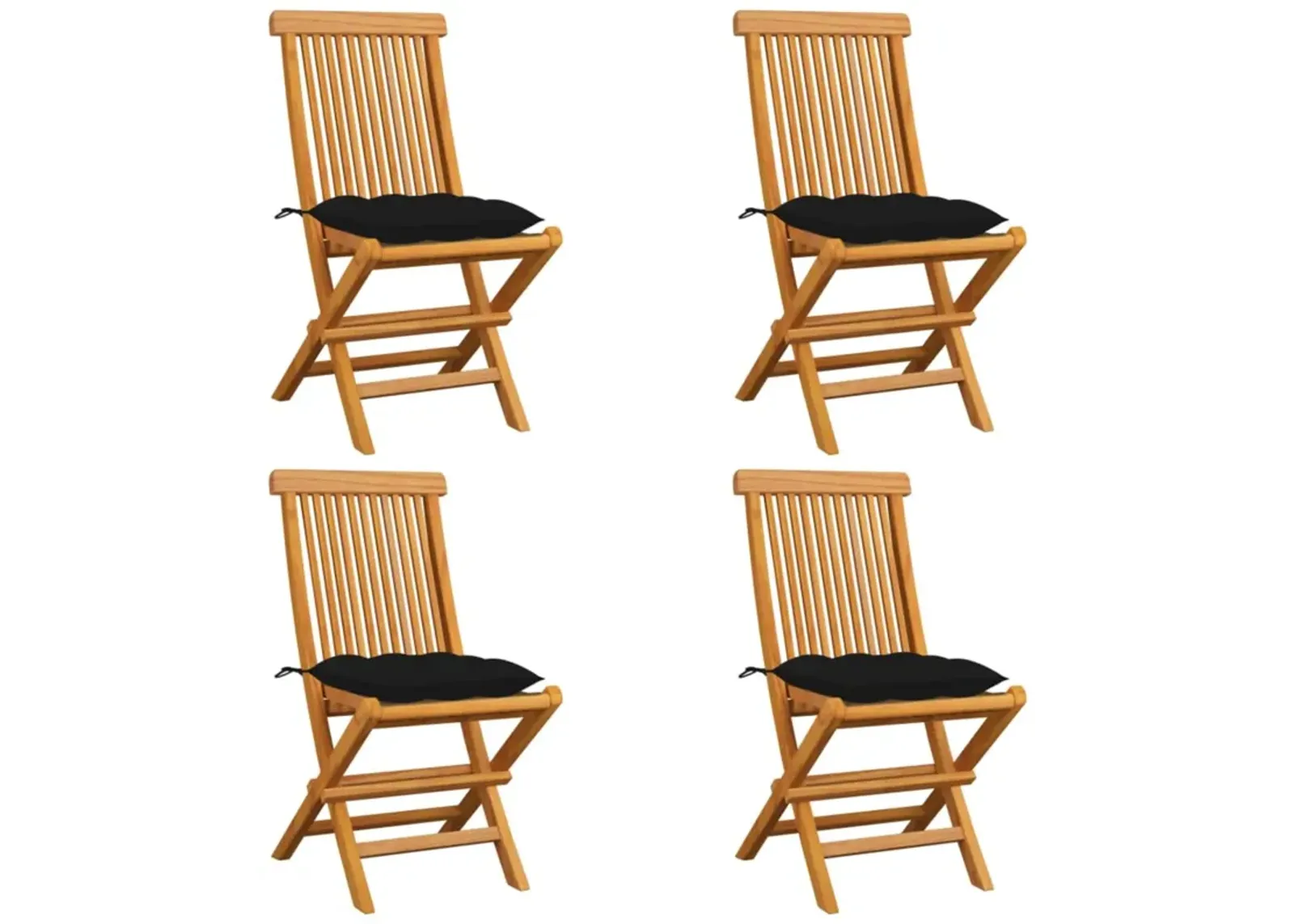 vidaXL Garden Chairs with Black Cushions 4 pcs Solid Teak Wood