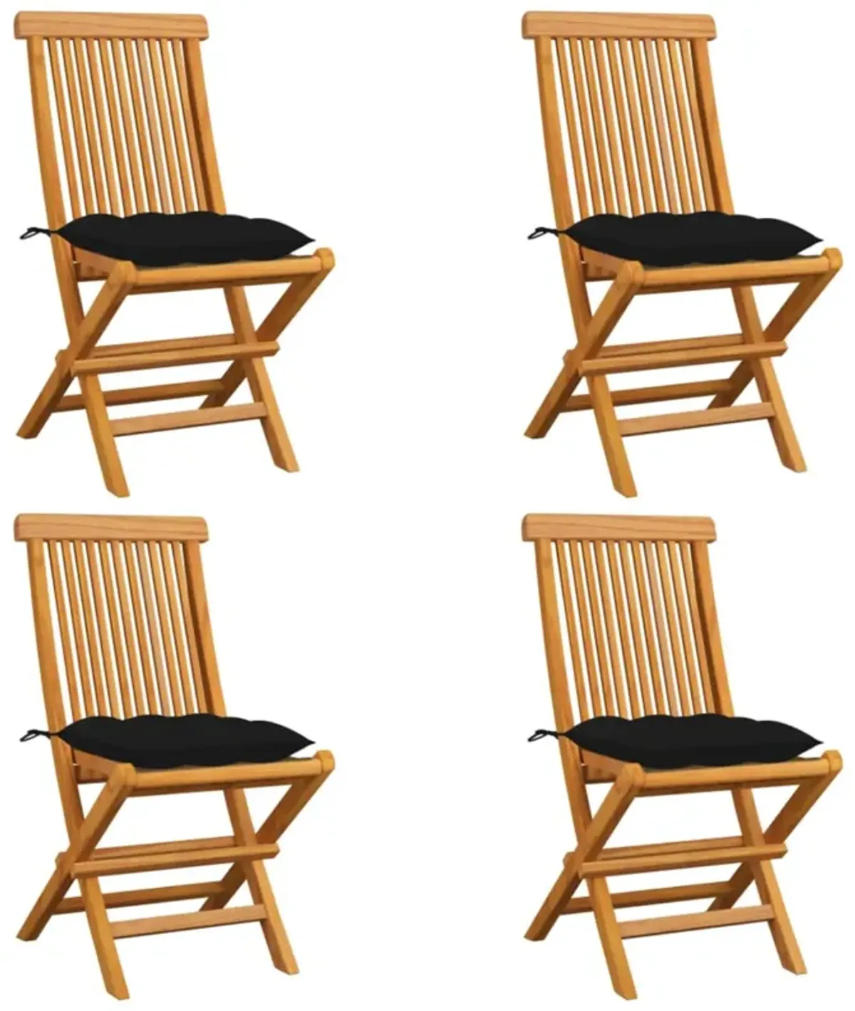 vidaXL Garden Chairs with Black Cushions 4 pcs Solid Teak Wood