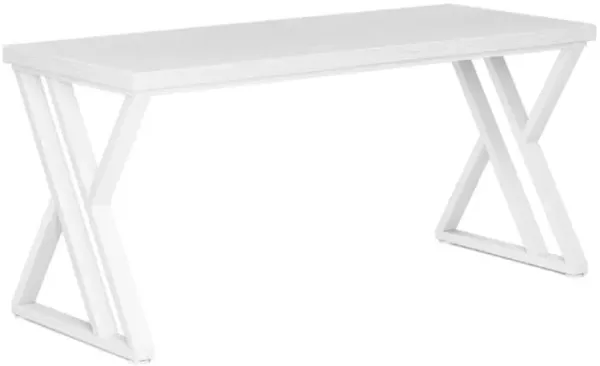 Computer Office Desk, 55 Inch White Top, Modern Z Shaped Metal Base - Benzara