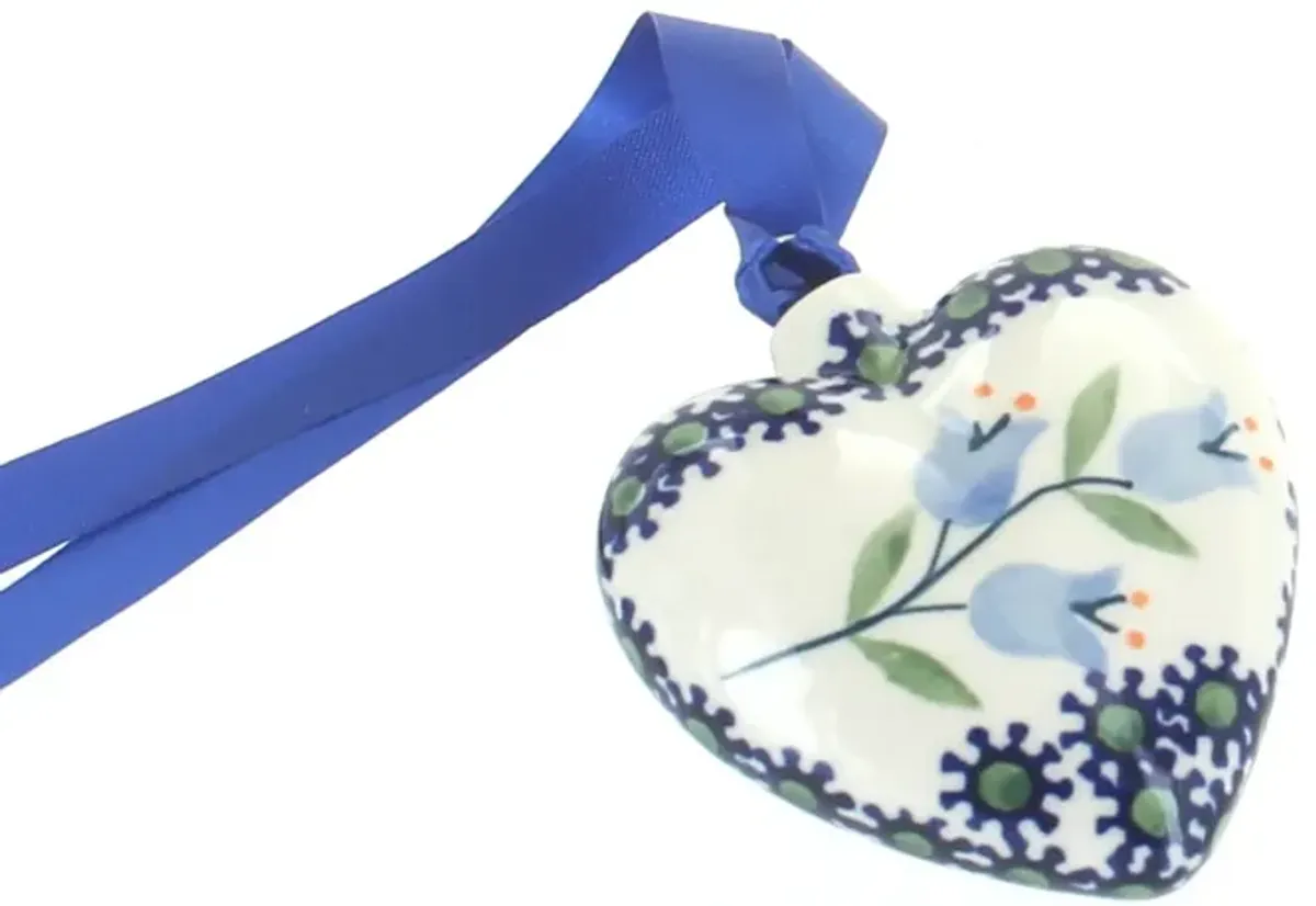 Blue Rose Polish Pottery Tulip Heart Ornament