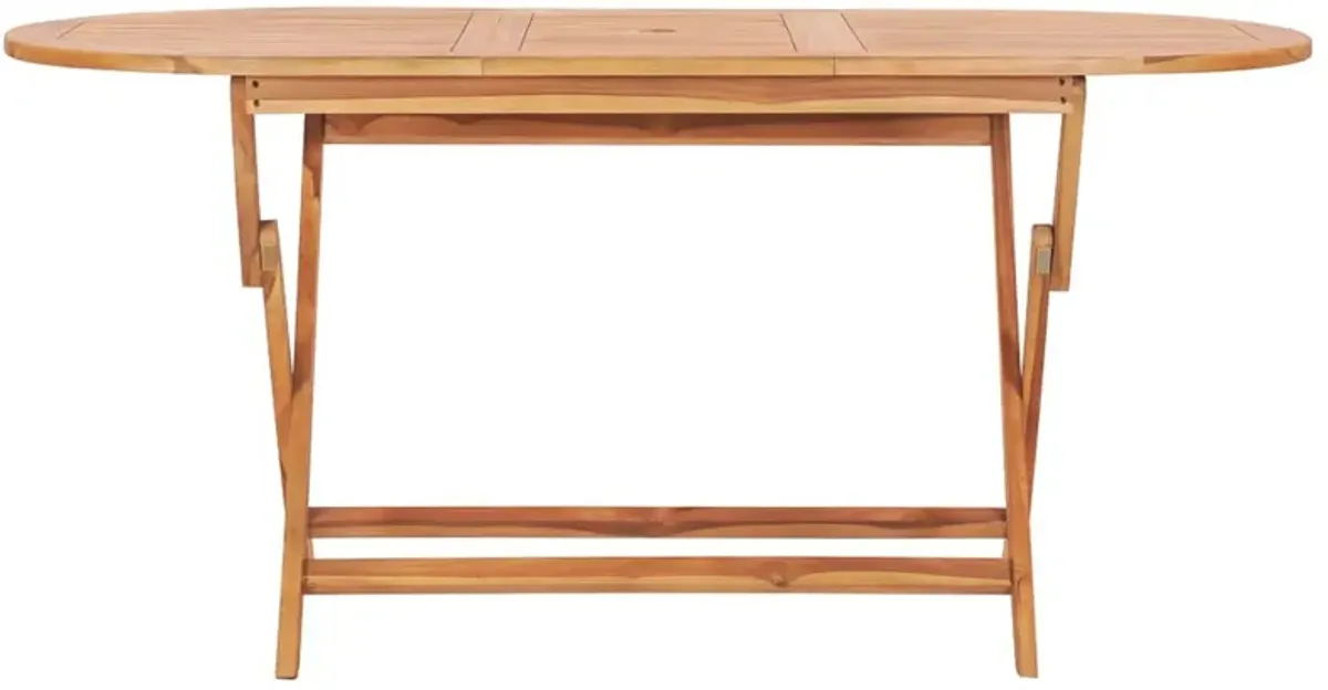Outdoor Folding Dining Table, Slatted, X Legs, 63 Inch Brown Wood - Benzara