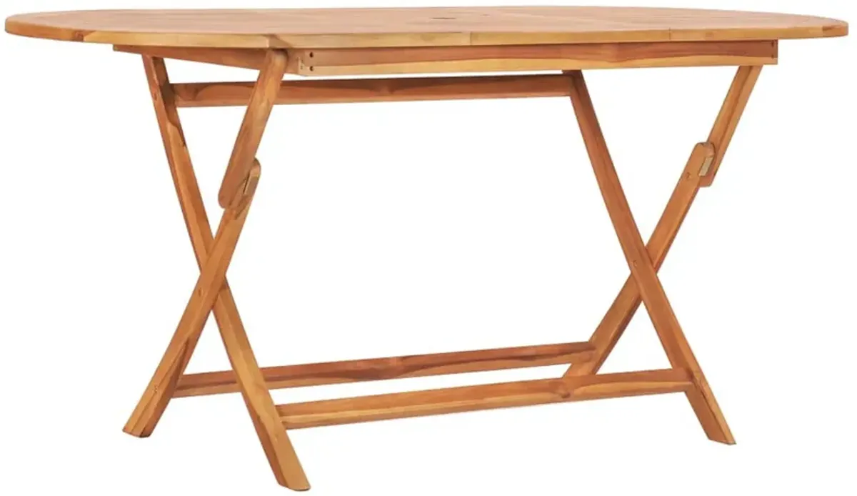 Outdoor Folding Dining Table, Slatted, X Legs, 63 Inch Brown Wood - Benzara