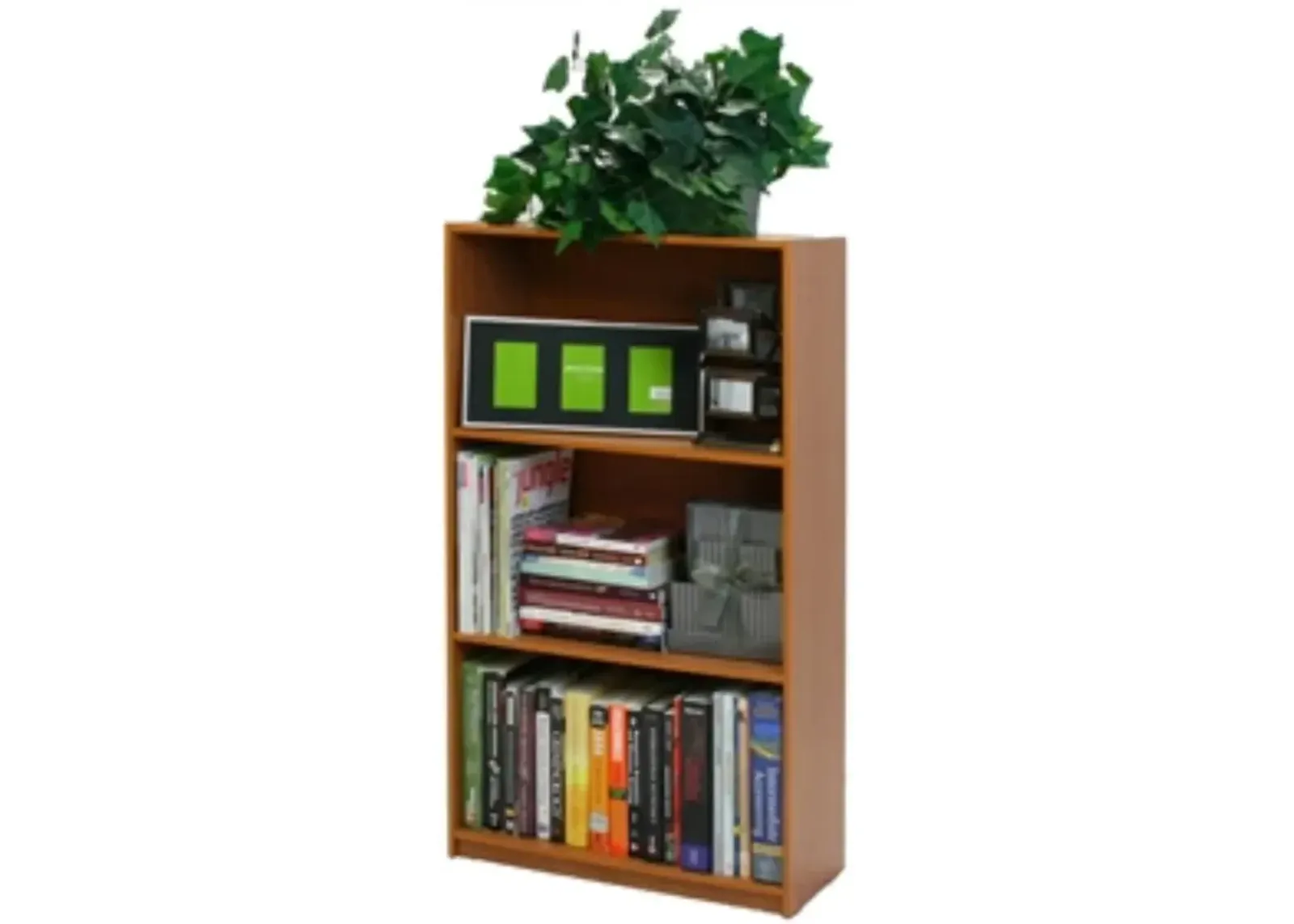 Hivvago Light Cherry Finish 3 Tier Storage Shelves Bookcase