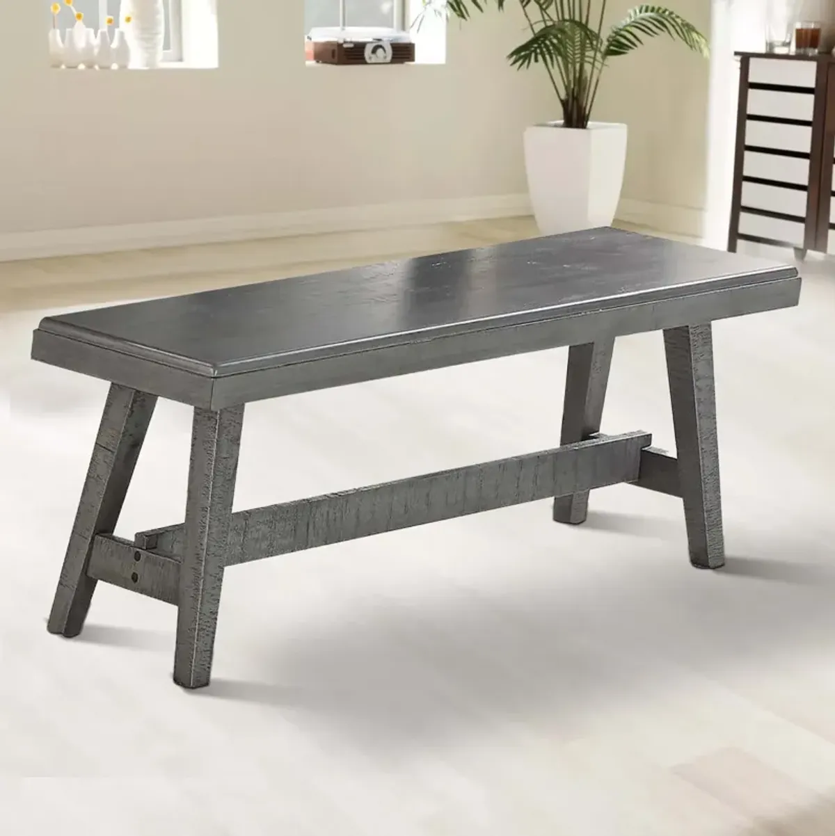 Alix 54 Inch Elegant Wood Dining Bench with Tapered Legs, Distressed Gray-Benzara