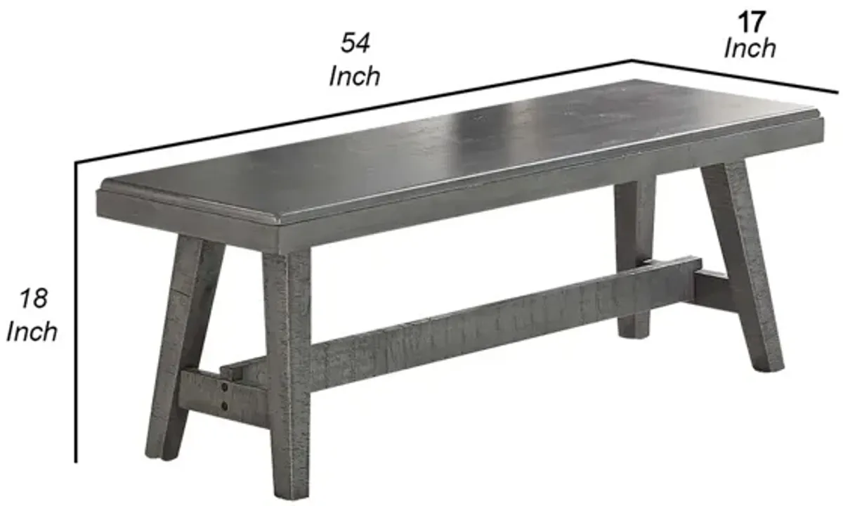 Alix 54 Inch Elegant Wood Dining Bench with Tapered Legs, Distressed Gray-Benzara